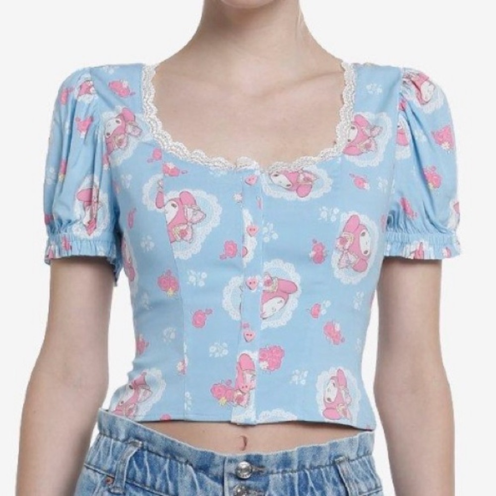 Hot Topic My Melody bunny lace heart scoop neck blouse Sanrio Hello Kitty M/L